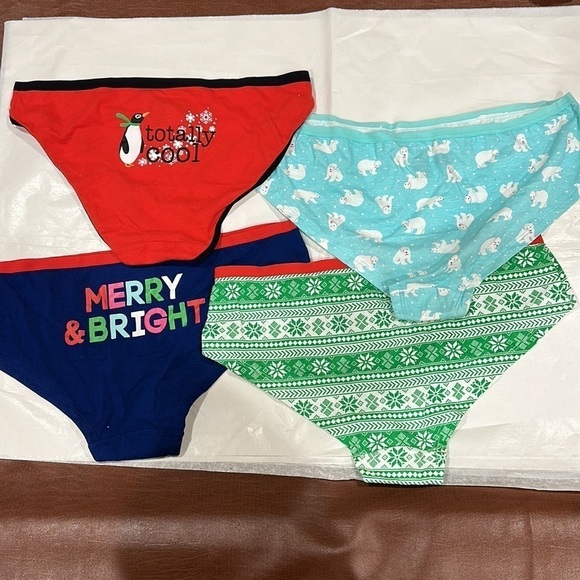 🆕 NEW! 4 pair holiday cotton hipster panties Sz L 8-10 - Picture 5 of 10